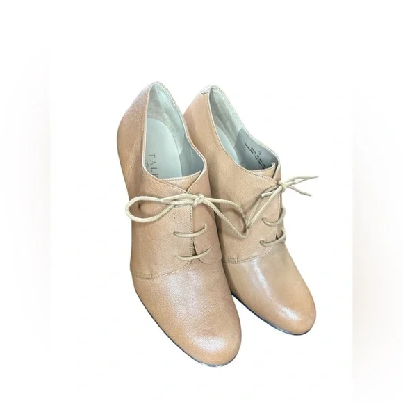 Talbots women’s Leather lace up taupe tan oxfords heel booties NWOT size 7B - Picture 3 of 9